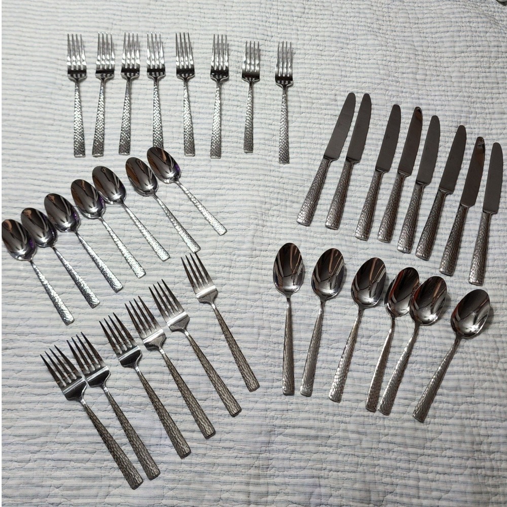 Mikasa 18/10 Stainless Steel Flatware Set Hammered Texture 35 Pieces Silver